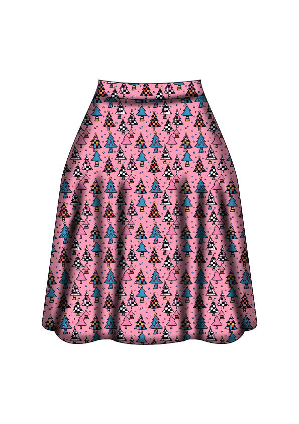Iris Swing Skirt - Retro Christmas Trees - Preorder for dispatch 28th of October