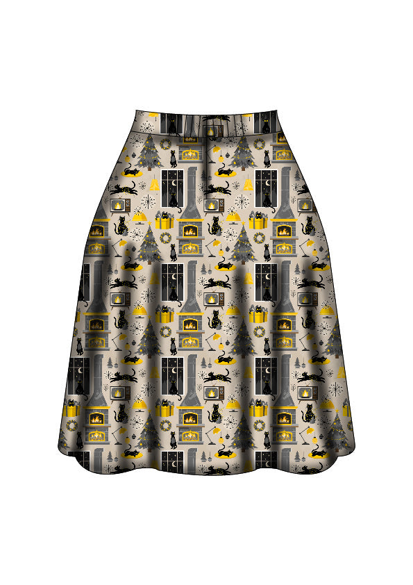 Iris Swing Skirt - Retro Cats Christmas - Preorder for dispatch 28th of October