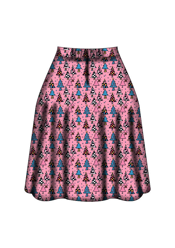 Iris Swing Skirt - Retro Christmas Trees - Preorder for dispatch 28th of October