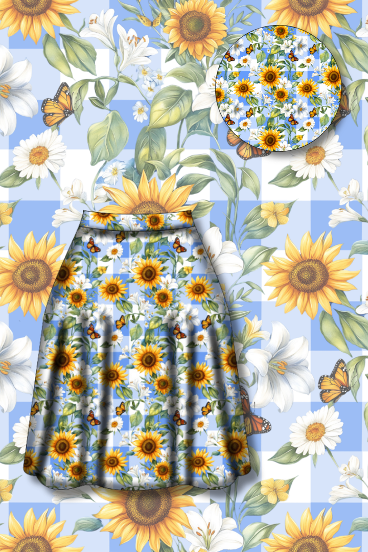 PREORDER - Iris Swing Skirt - Sunflower Blue Gingham - Estimated dispatch date 27th of October