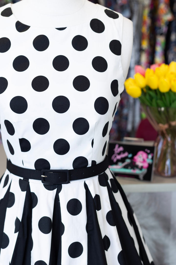 Judith Black and White Polka Dot Pleated Dress