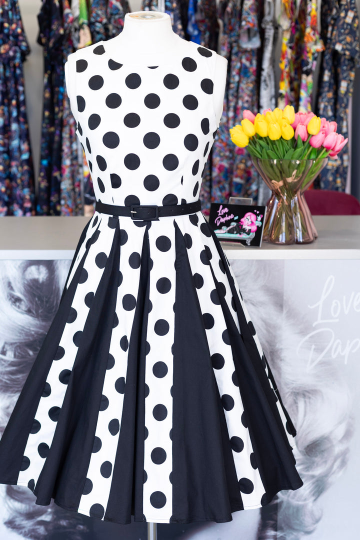 Judith Black and White Polka Dot Pleated Dress