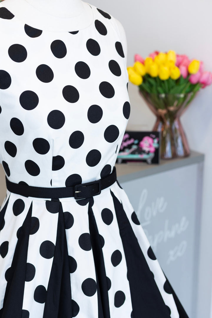Judith Black and White Polka Dot Pleated Dress
