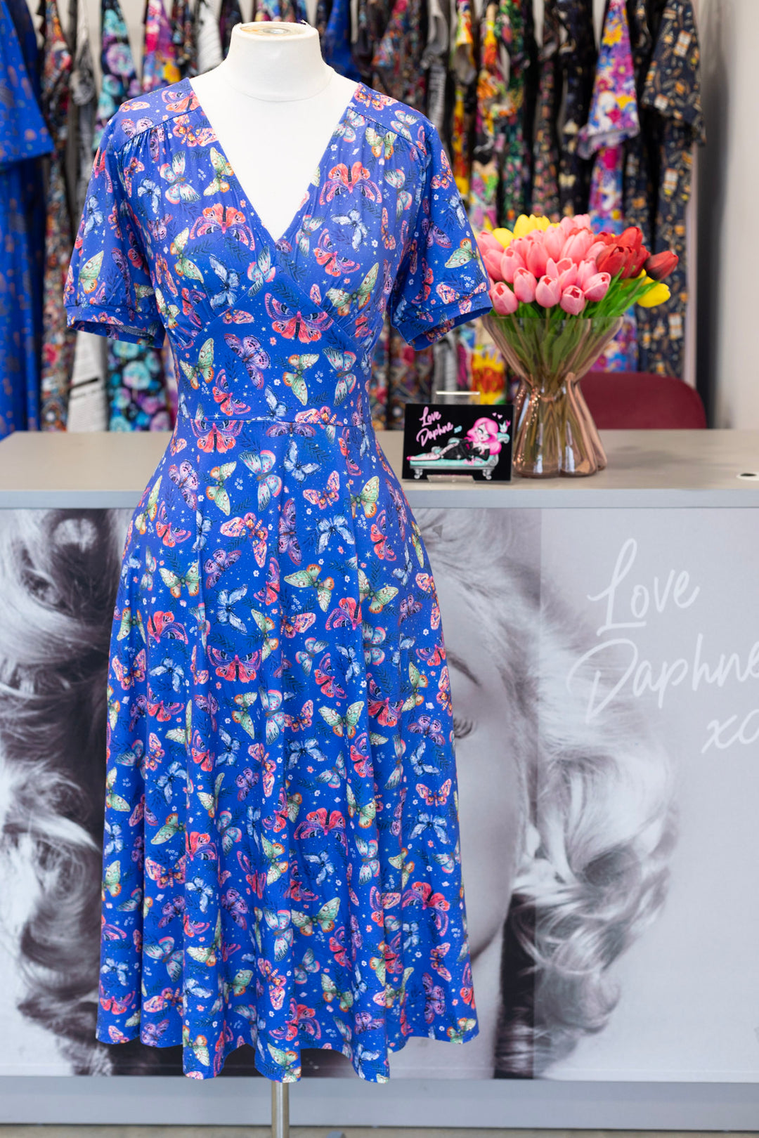 PREORDER - Julia Blue Butterfly Tea Dress - Estimated dispatch 8th of July