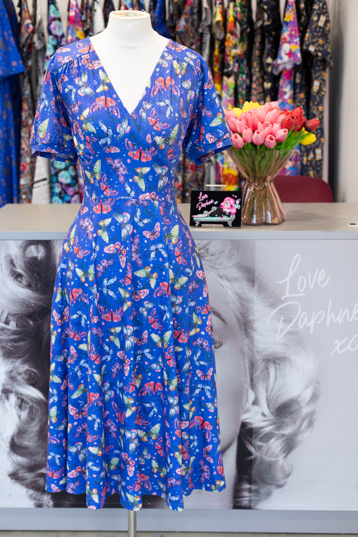 PREORDER - Julia Blue Butterfly Tea Dress - Estimated dispatch 8th of July