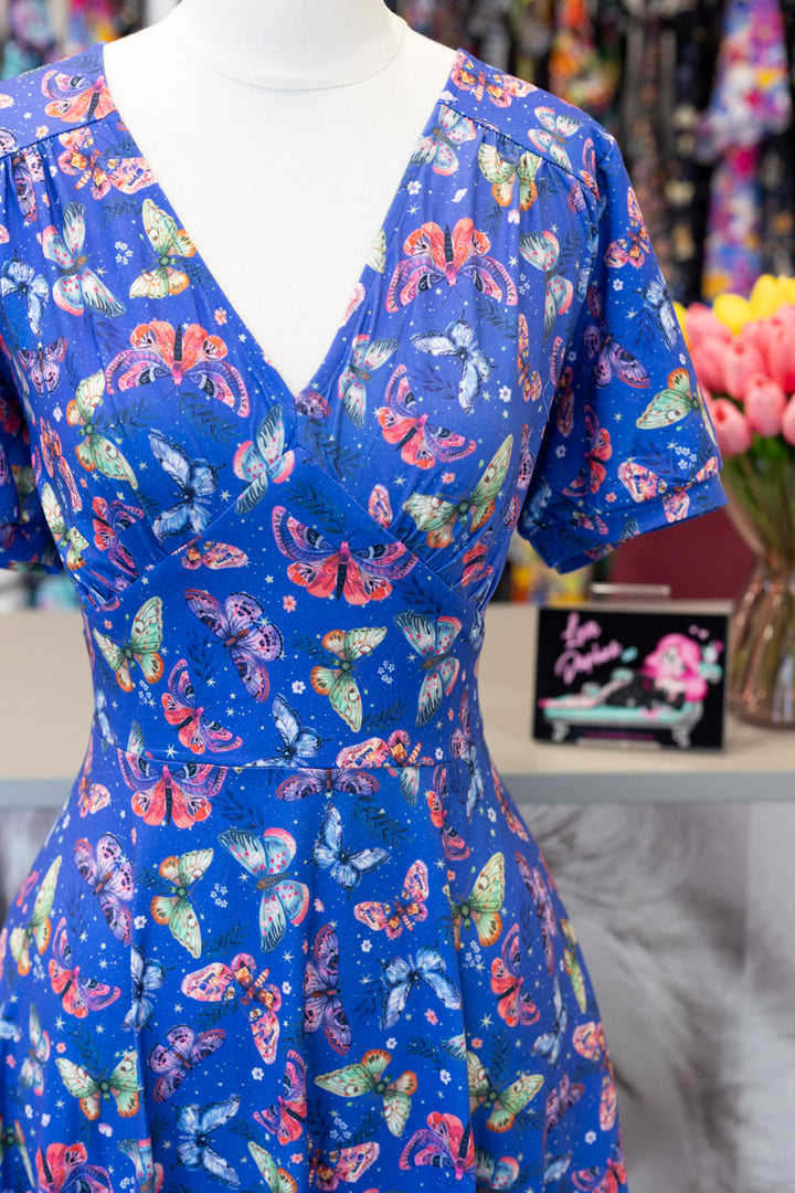 PREORDER - Julia Blue Butterfly Tea Dress - Estimated dispatch 8th of July