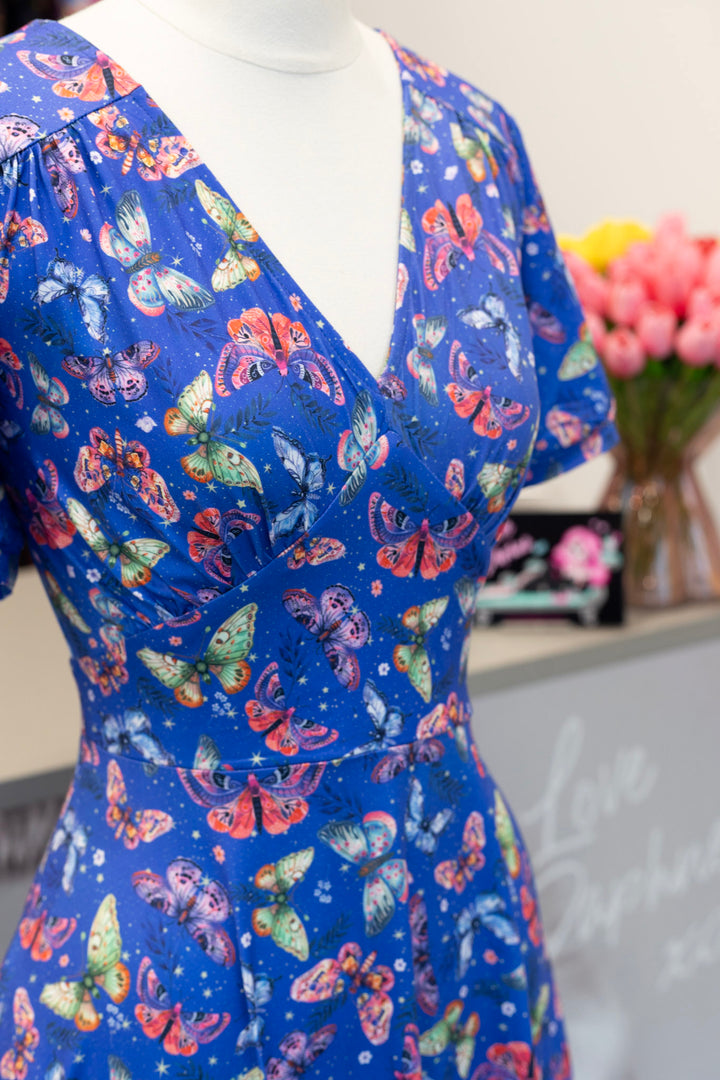 PREORDER - Julia Blue Butterfly Tea Dress - Estimated dispatch 8th of July