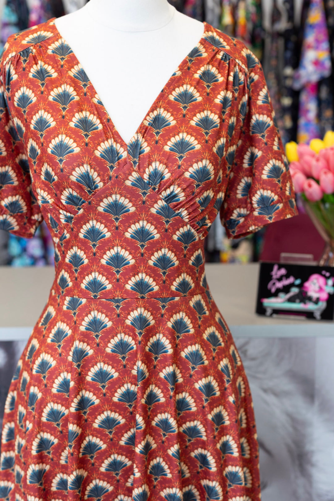 PREORDER - Julia Rust Red Fanburst Tea Dress - Estimated dispatch 8th of July