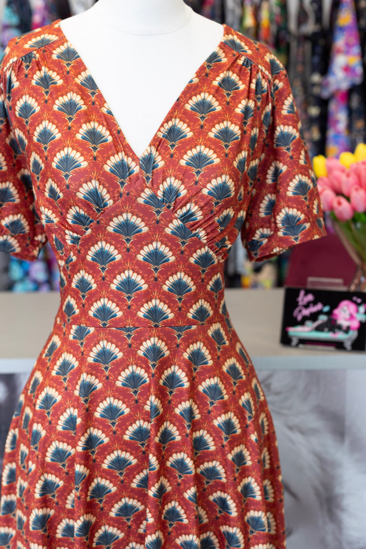 PREORDER - Julia Rust Red Fanburst Tea Dress - Estimated dispatch 8th of July