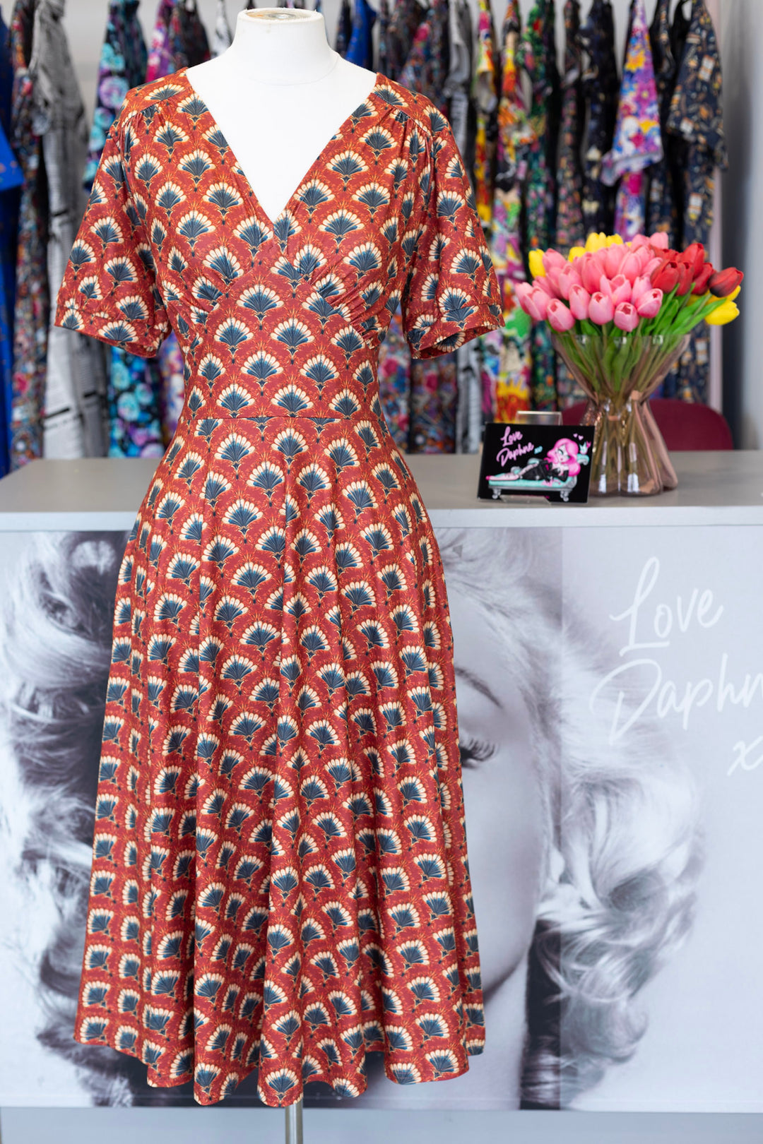 PREORDER - Julia Rust Red Fanburst Tea Dress - Estimated dispatch 8th of July