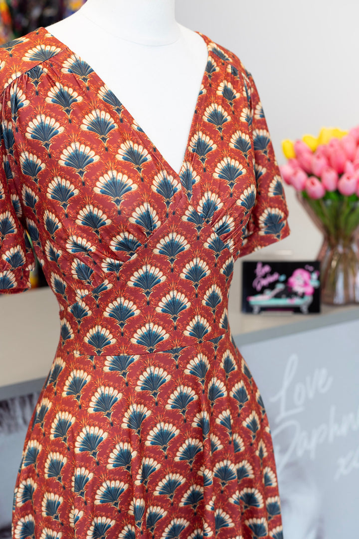 PREORDER - Julia Rust Red Fanburst Tea Dress - Estimated dispatch 8th of July