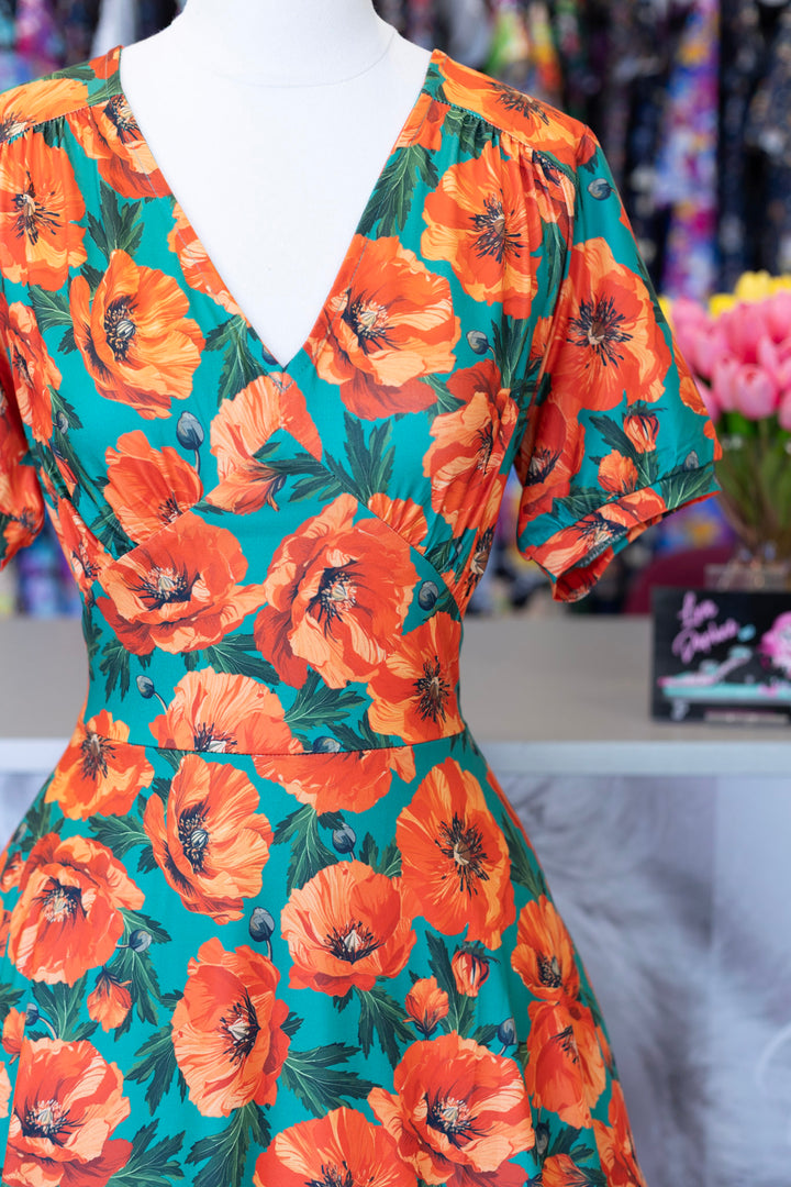 PREORDER - Julia Poppy Midi Dress - Expected dispatch date 16th of June