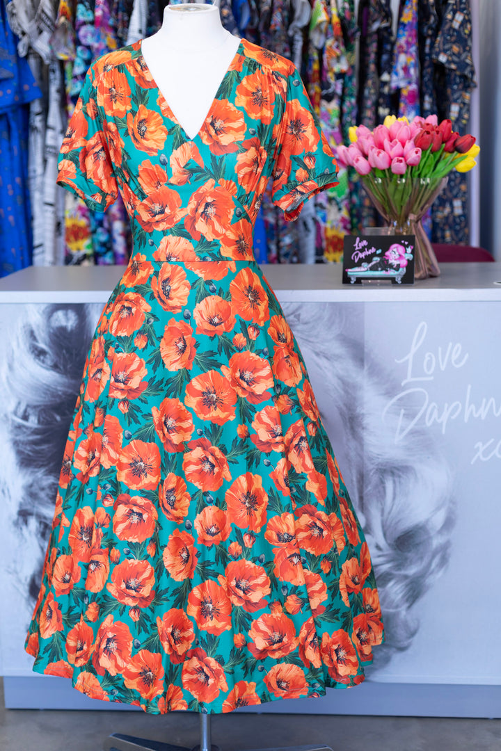 PREORDER - Julia Poppy Midi Dress - Expected dispatch date 16th of June