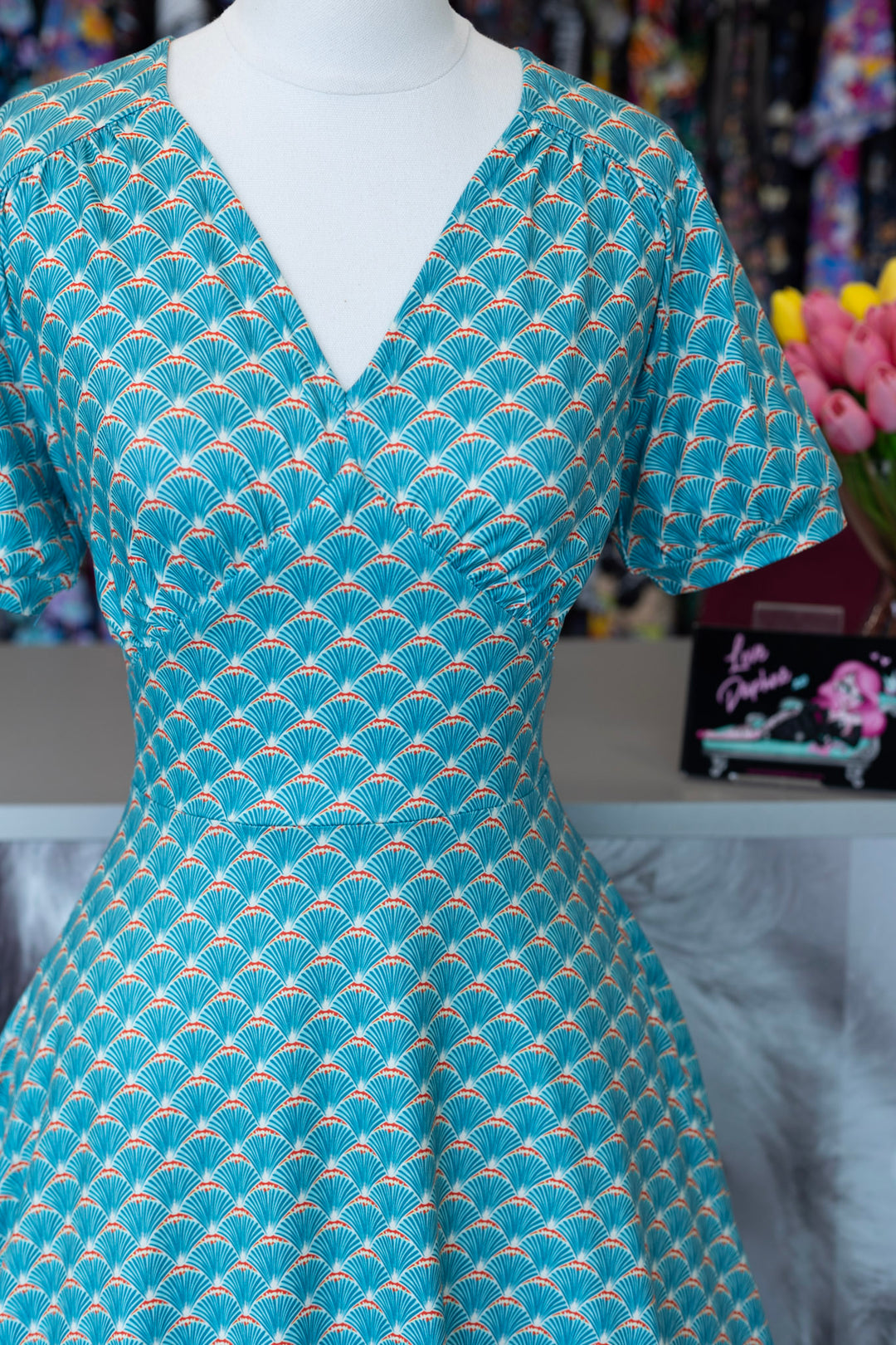 PREORDER - Julia Teal Blue Fanburst Tea Dress - Estimated dispatch 15th of July