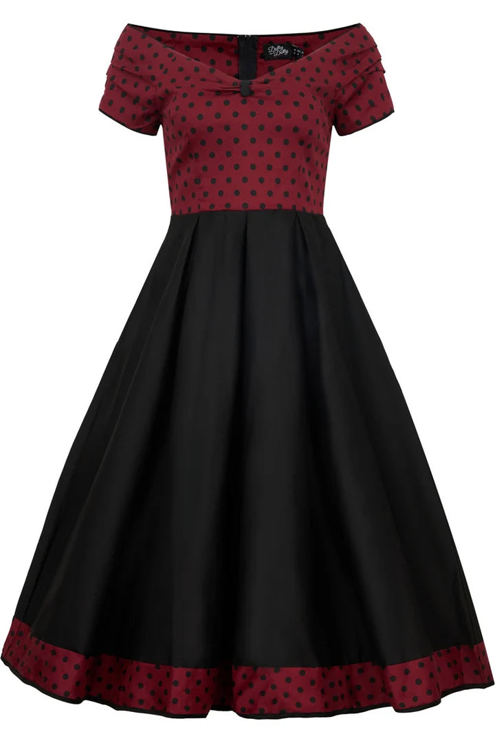 PREORDER - Lily Burgundy Polka Dot Swing Dress - Expected dispatch date 27th of October