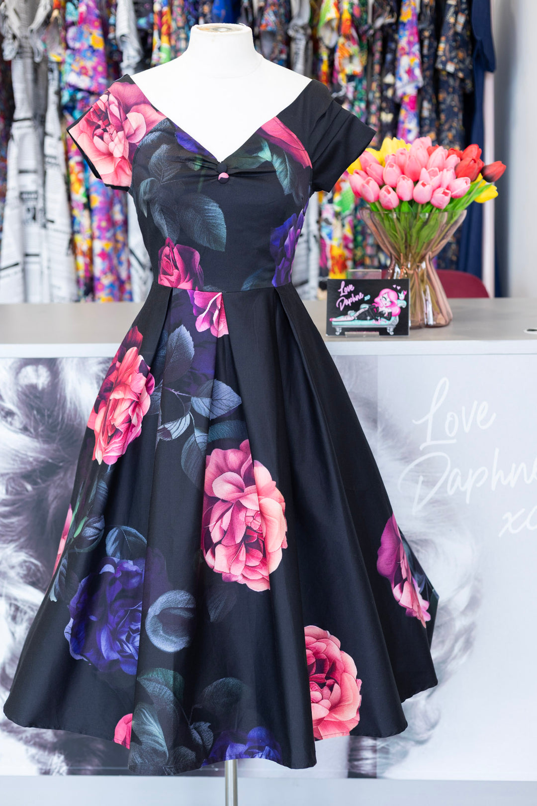 Lily Black Peony Dress