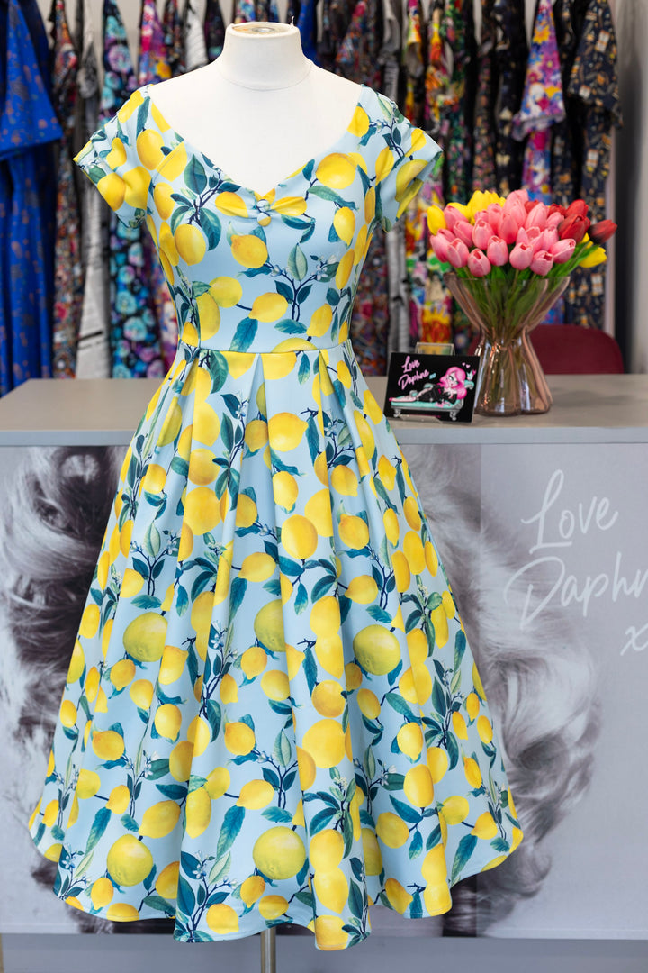 PREORDER - Lily Blue Lemon Print Swing Dress - Expected dispatch date 8th of July