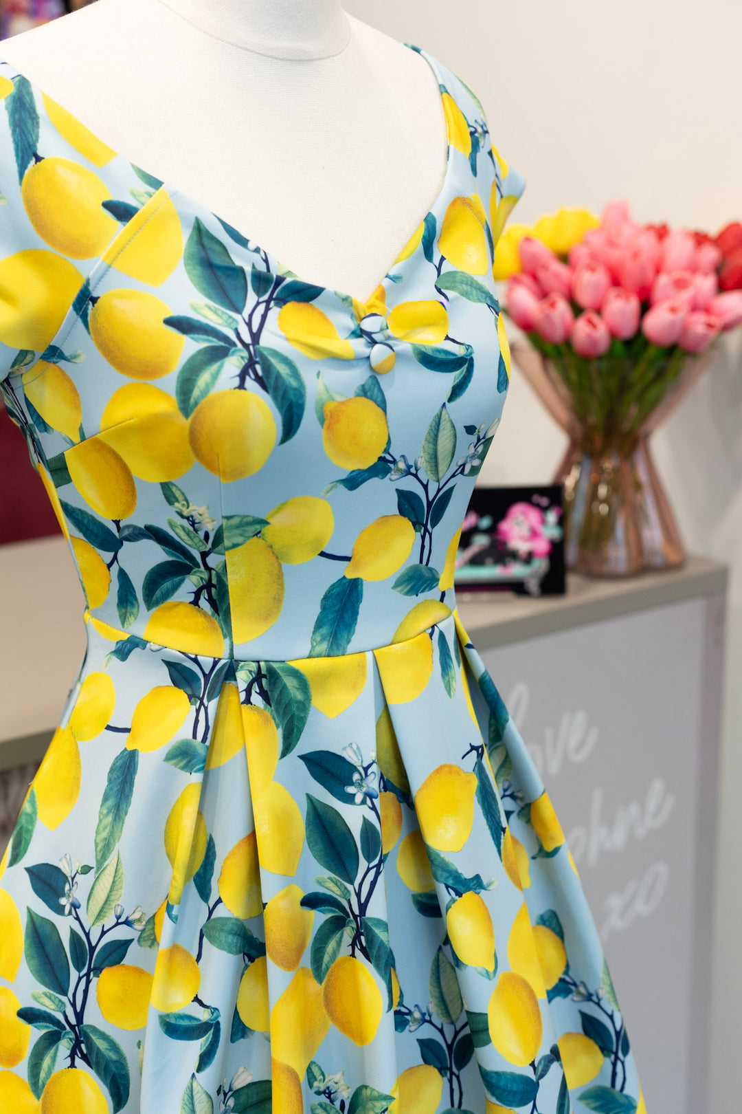 PREORDER - Lily Blue Lemon Print Swing Dress - Expected dispatch date 8th of July