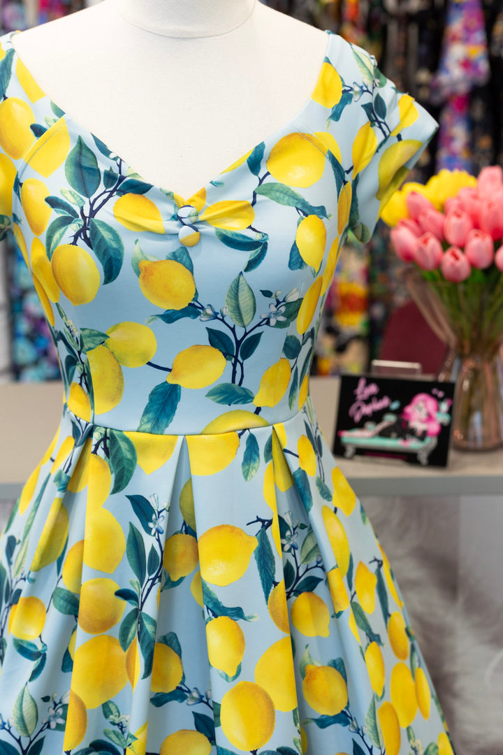 PREORDER - Lily Blue Lemon Print Swing Dress - Expected dispatch date 8th of July