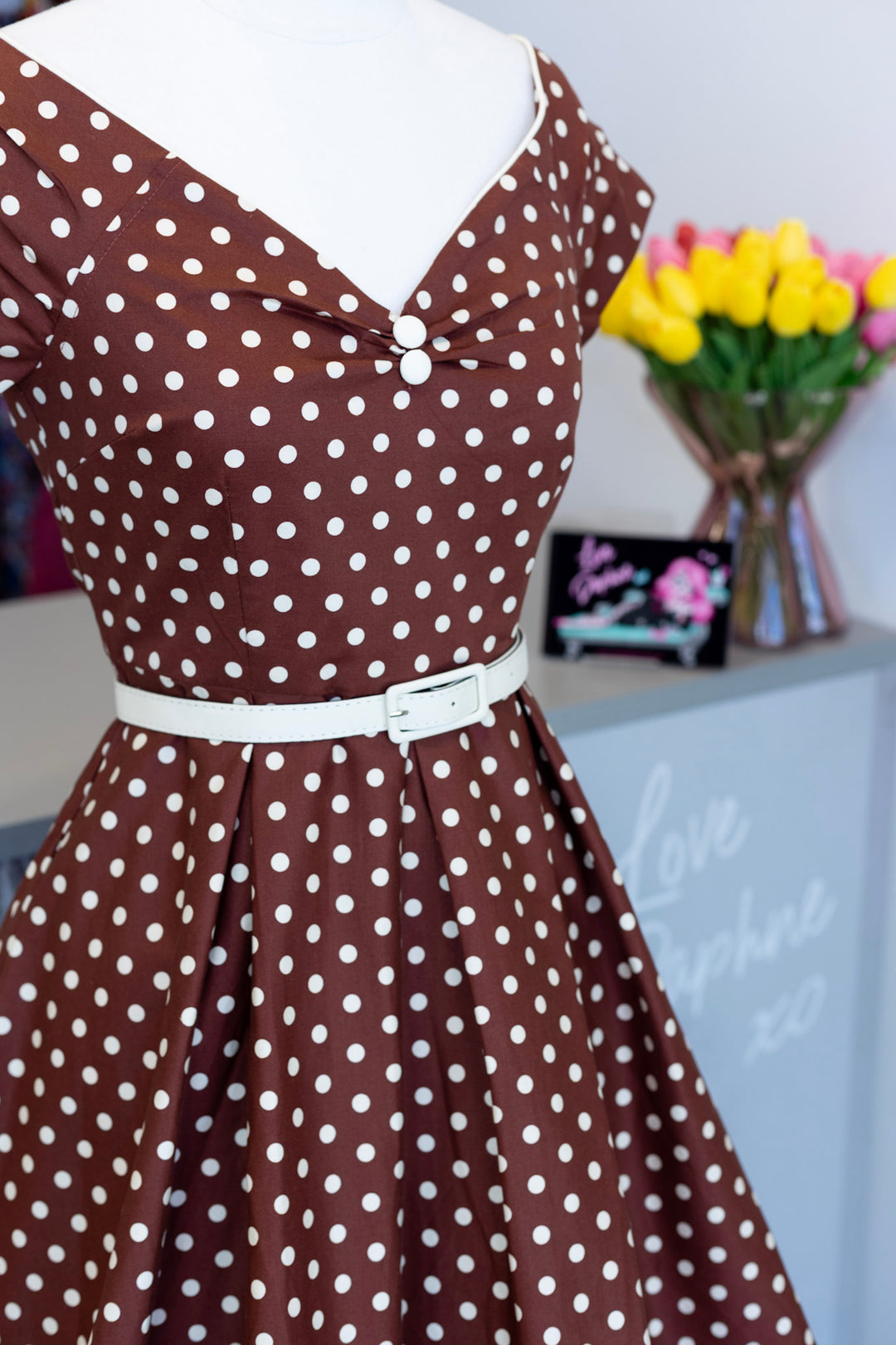 Lily Brown and White Polka Swing Dress