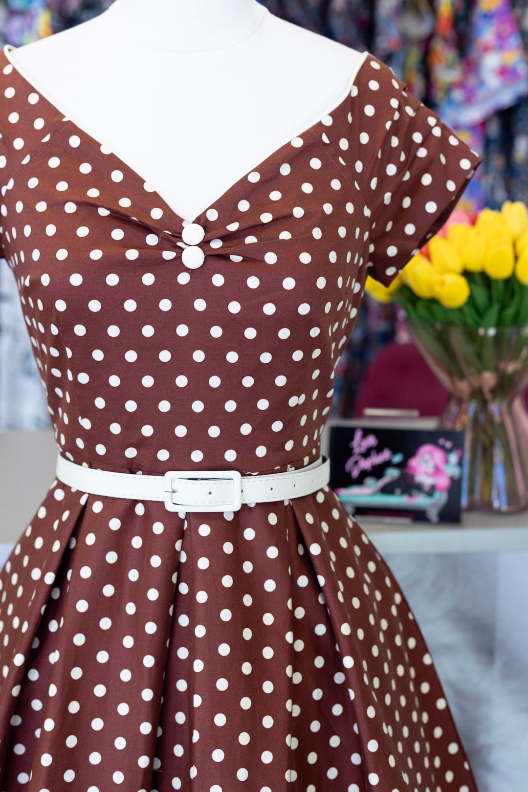 Lily Brown and White Polka Swing Dress
