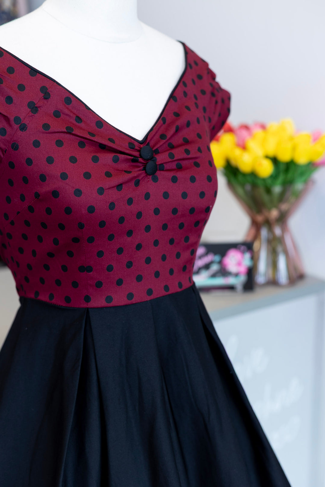 PREORDER - Lily Burgundy Polka Dot Swing Dress - Expected dispatch date 27th of October