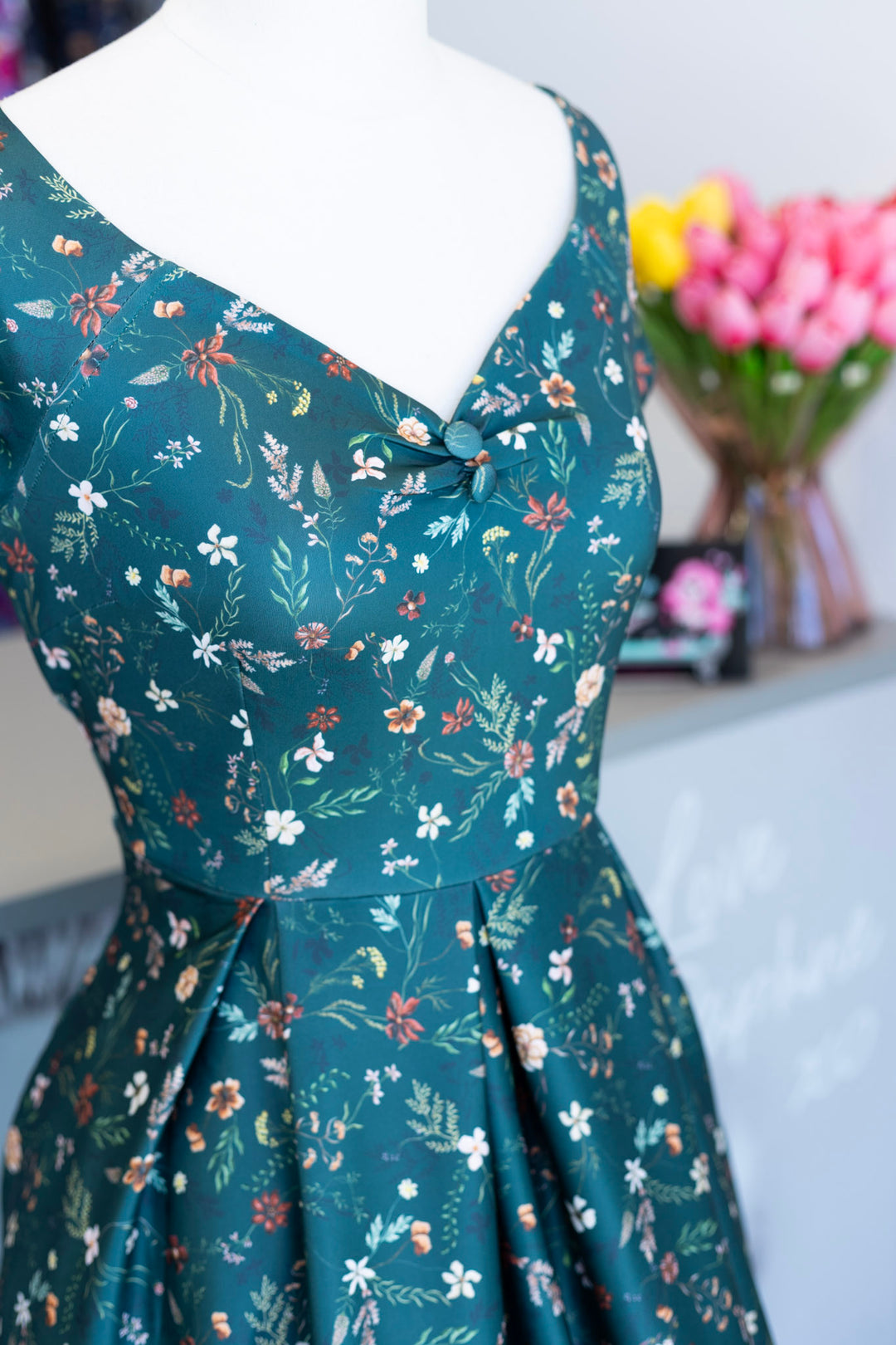 Lily Emerald Floral Vine Dress