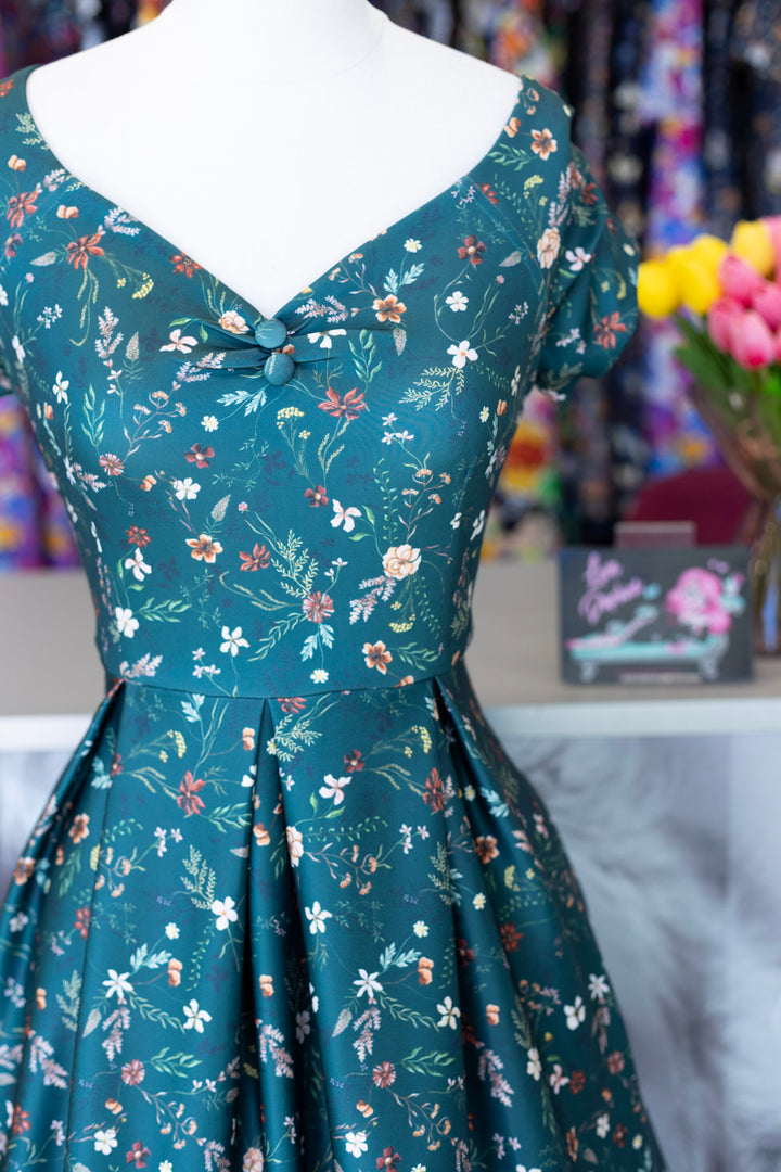 Lily Emerald Floral Vine Dress