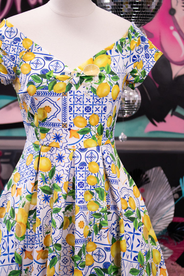 Lily Mediterranean Lemon Print Swing Dress - Preorder for dispatch 19th of September