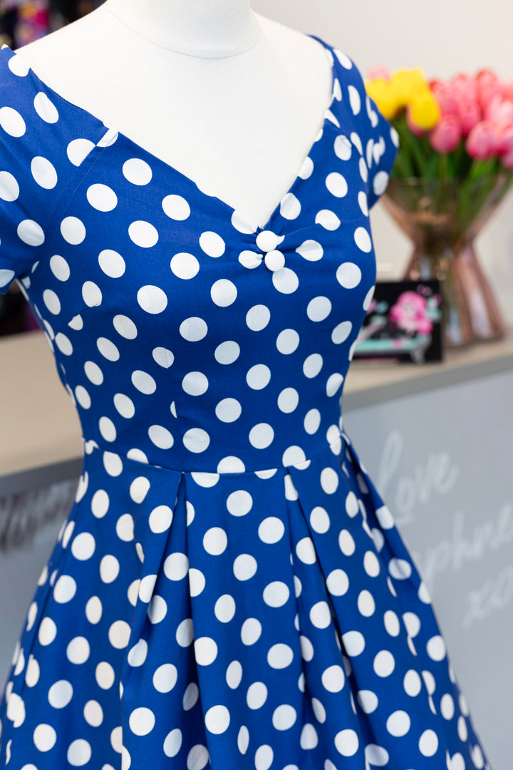 PREORDER - Lily Navy White Polka Dot Dress - Expected dispatch 24th of June