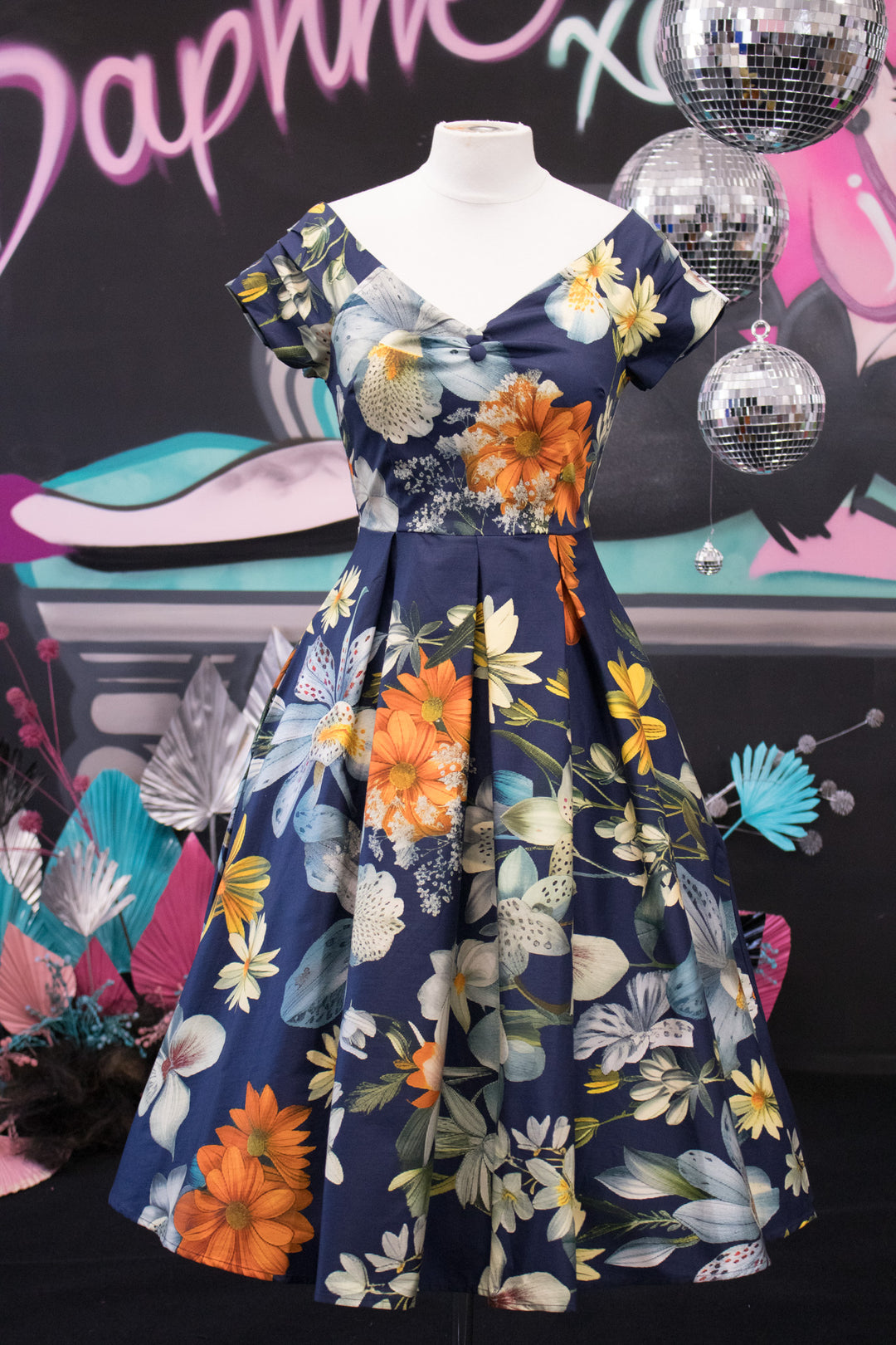 Lily Dress in Navy Tropical Floral