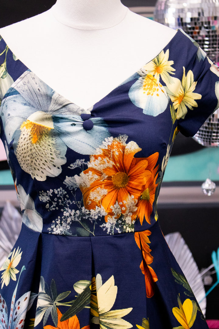 Lily Dress in Navy Tropical Floral
