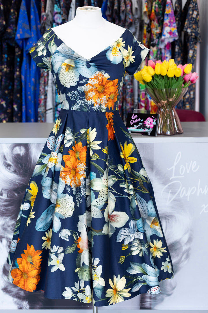 Lily Dress in Navy Tropical Floral