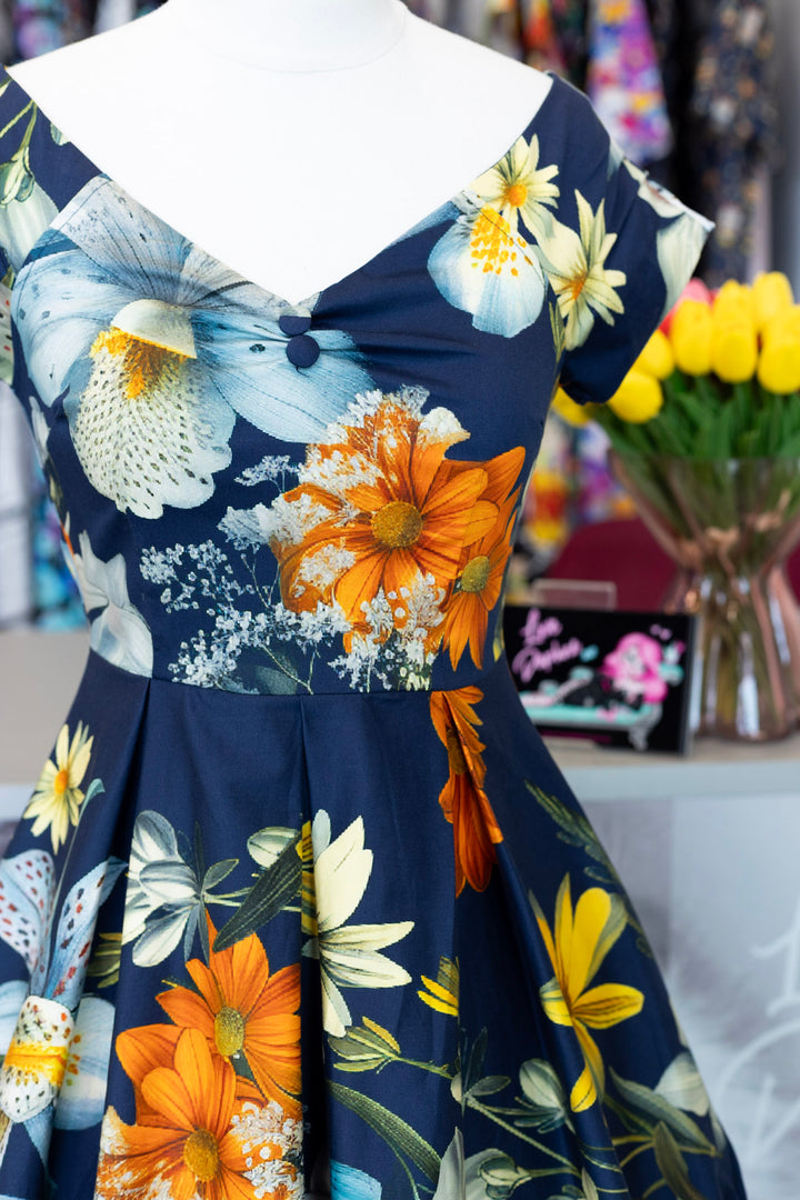 Lily Dress in Navy Tropical Floral
