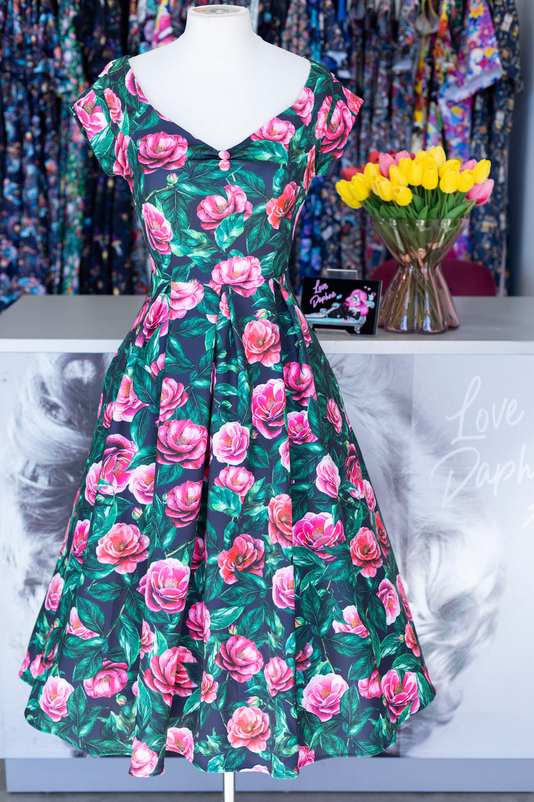 Lily Pink Camellia Swing Dress