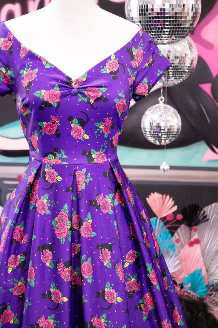 Lily Purple Cat & Rose Swing Dress