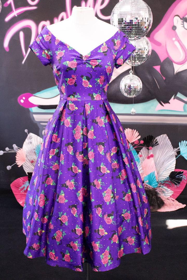 Lily Purple Cat & Rose Swing Dress