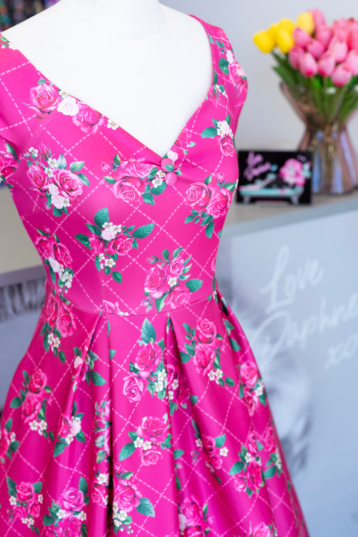Lily 50s Inspired Rose Grid Dress