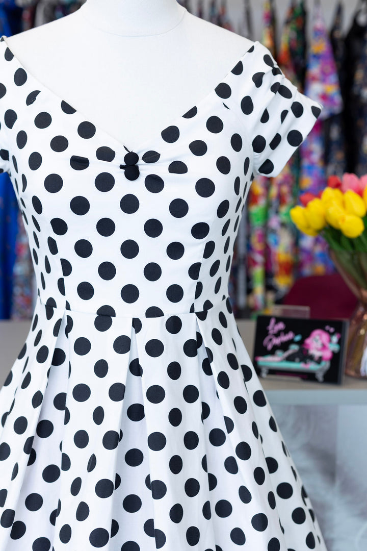 Lily Dress in White and Black Polka