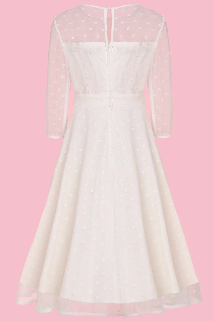 Madeline White Polka Dot Mesh Dress in White