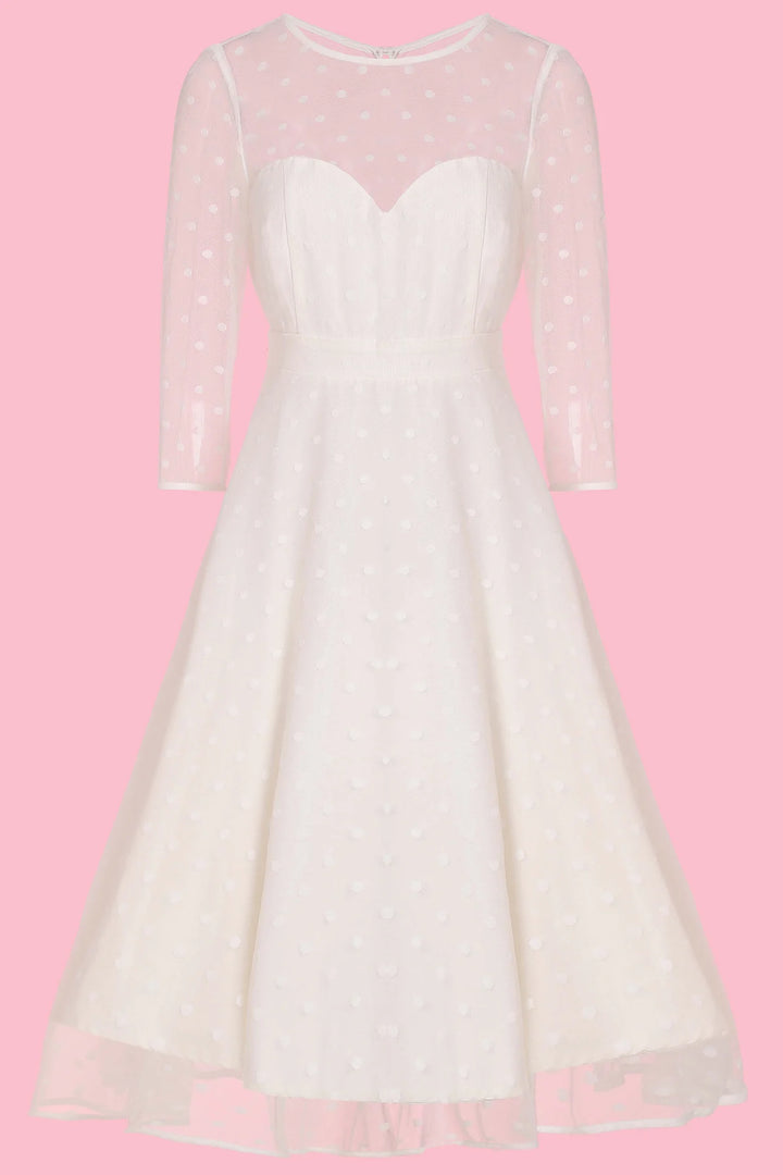 Madeline White Polka Dot Mesh Dress in White