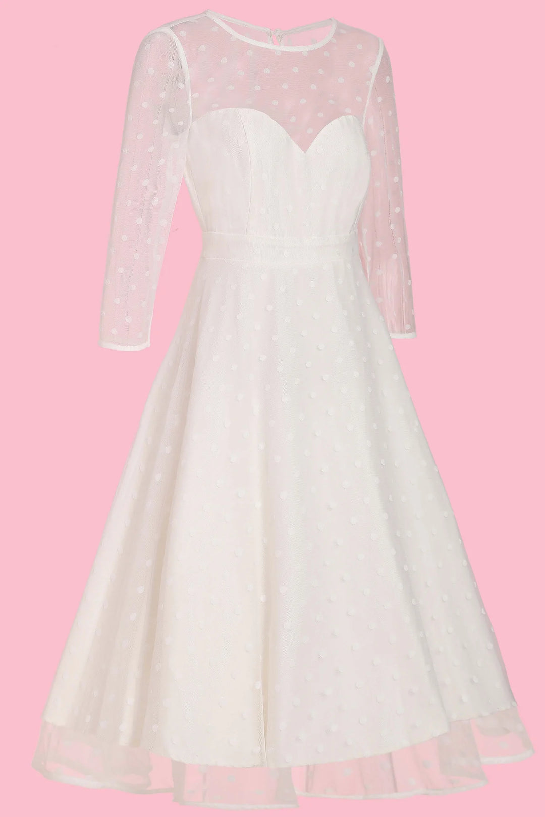 Madeline White Polka Dot Mesh Dress in White