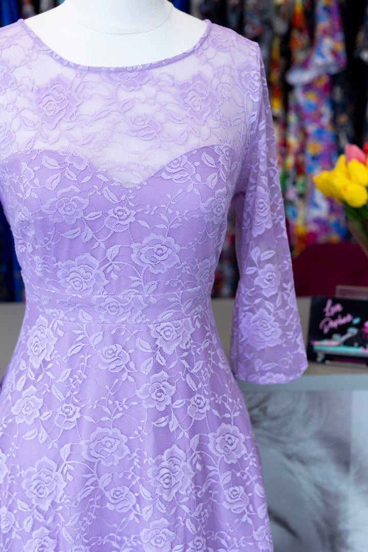 Madeline Long Sleeve Lace Dress in Lilac