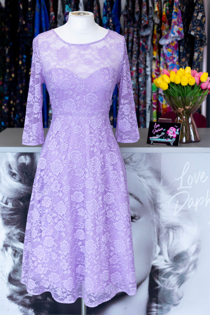 Madeline Long Sleeve Lace Dress in Lilac
