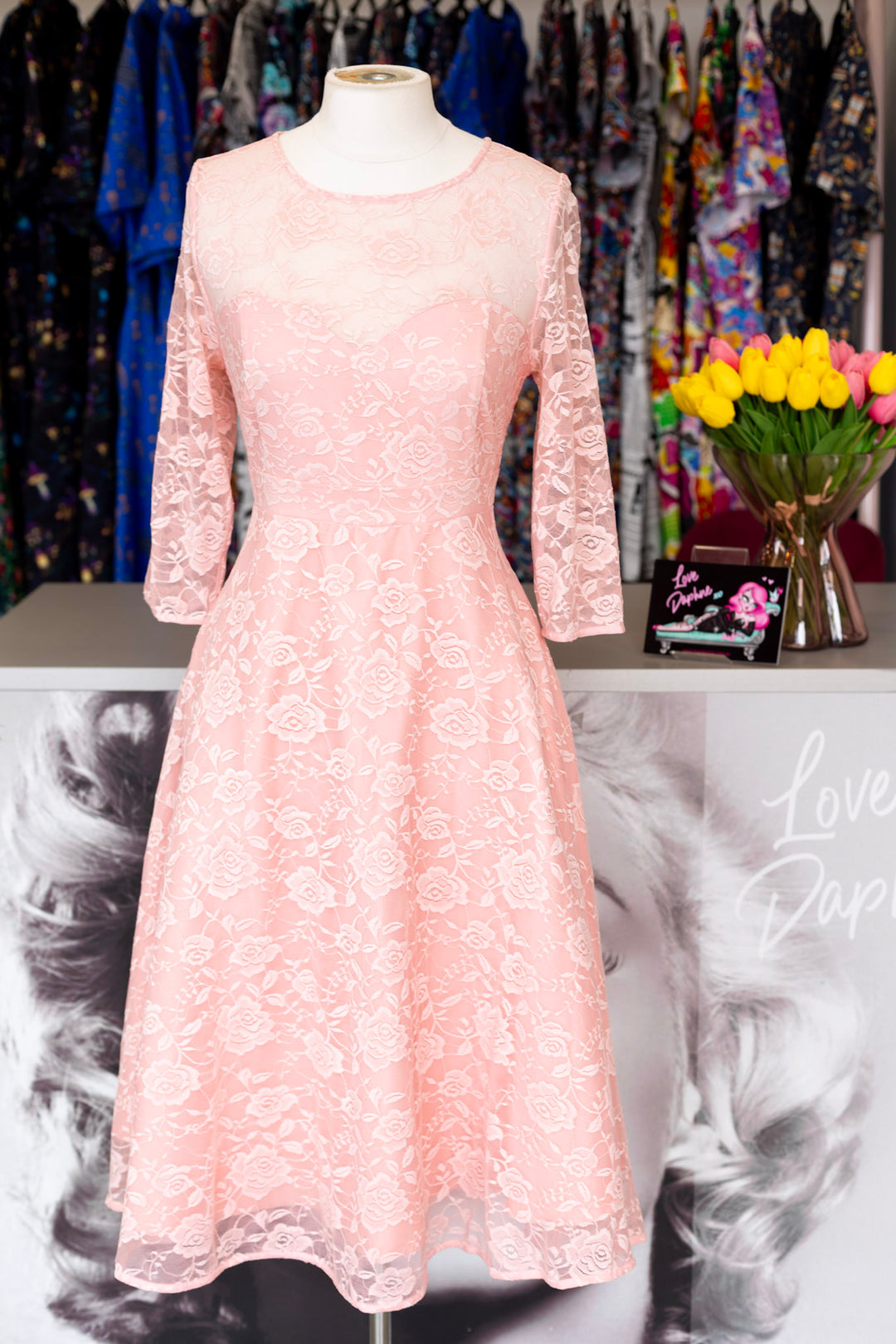 Madeline Long Sleeve Lace Dress in Mauve