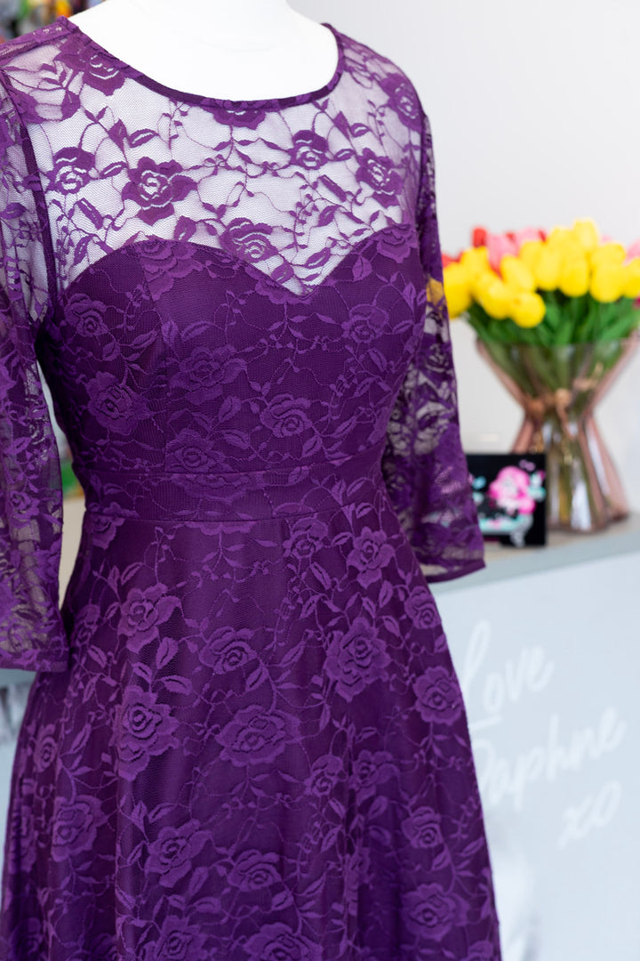 Madeline Long Sleeve Lace Dress in Purple