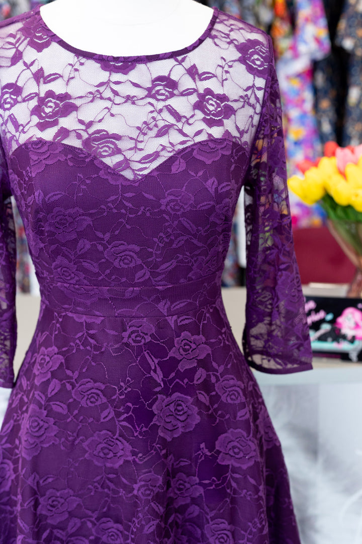 Madeline Long Sleeve Lace Dress in Purple