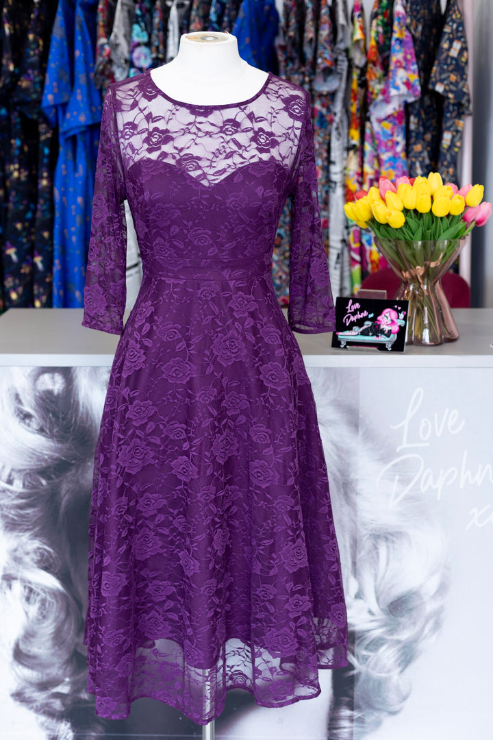 Madeline Long Sleeve Lace Dress in Purple