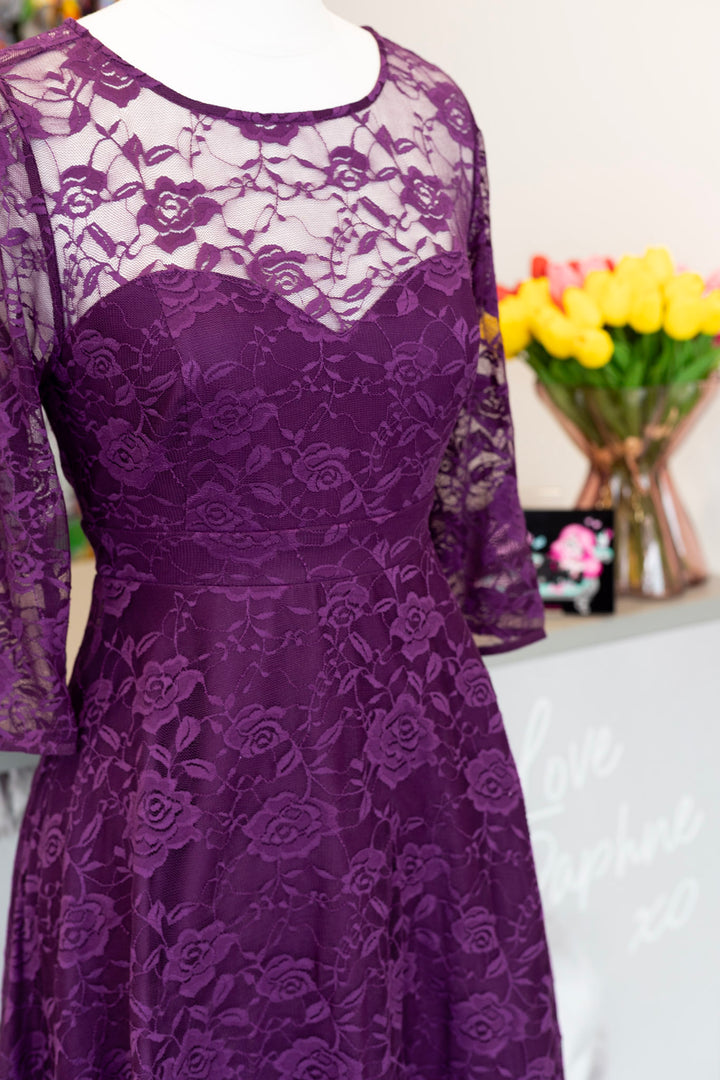 Madeline Long Sleeve Lace Dress in Purple