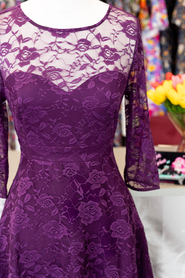Madeline Long Sleeve Lace Dress in Purple